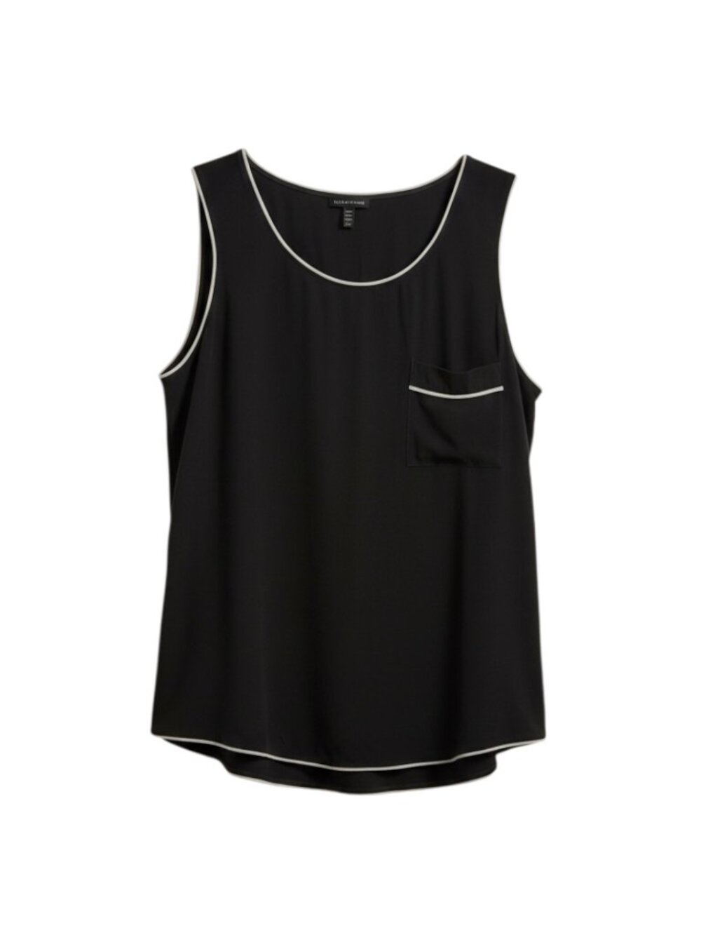 Eileen Fisher Silk Georgette Crepe Blouse Top Shirt Tank Contrast Trim Gray L